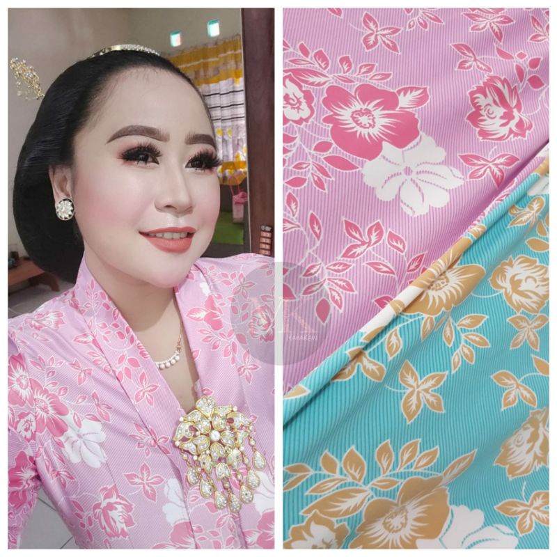 Kain Woolpeach Wolfis Wolvis Motif Bunga Ungu Pink Mint Bahan Monalisa Meteran