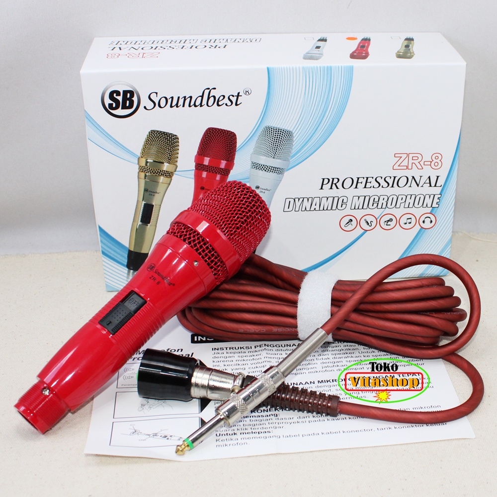 MICROPHONE SOUNDBEST ZR-8 MERAH MIC KABEL VOKAL MIK ASLI PROFESIONAL