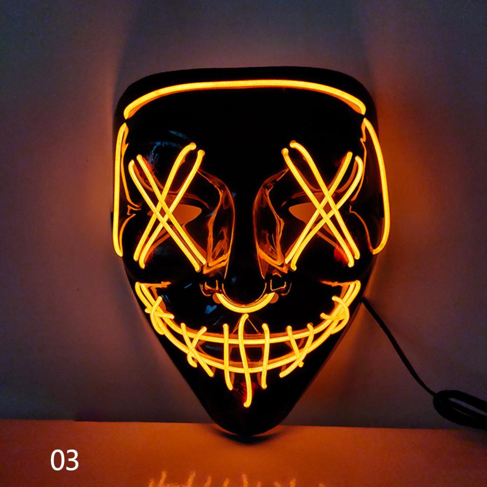 Timekey Topeng Masquerade Dengan Lampu Neon Led Menyala Dalam Gelap Untuk Pesta Halloween I6W5