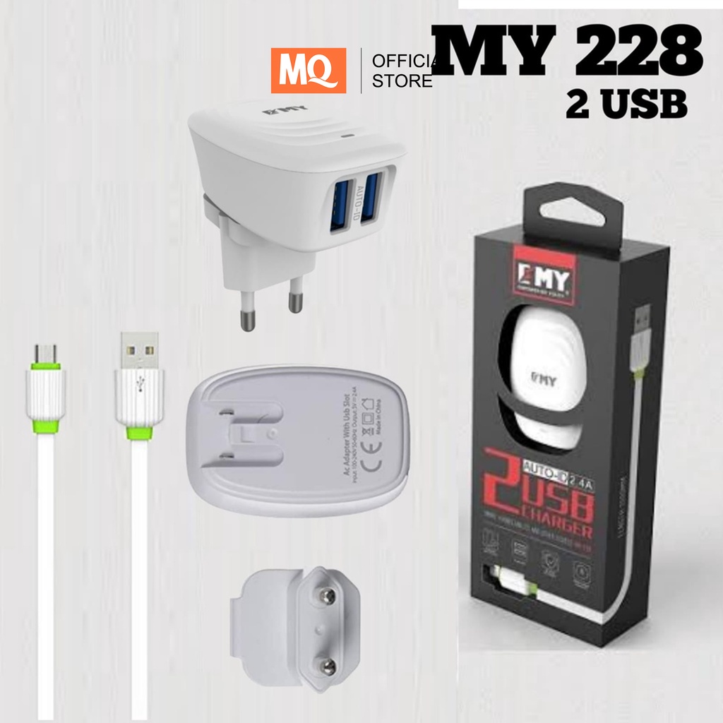 MQ Mobile Charger EMY MY-228 Fast 2.4 Amp with USB Micro Cable