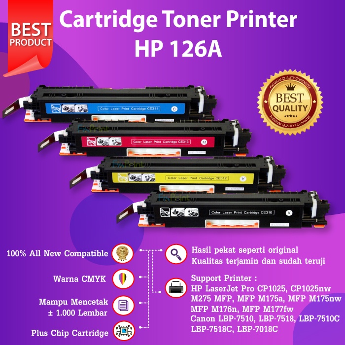 Cartridge Toner Compatible HP 126A CE310A CE311A CE312A CE313A CP1025 M177fw