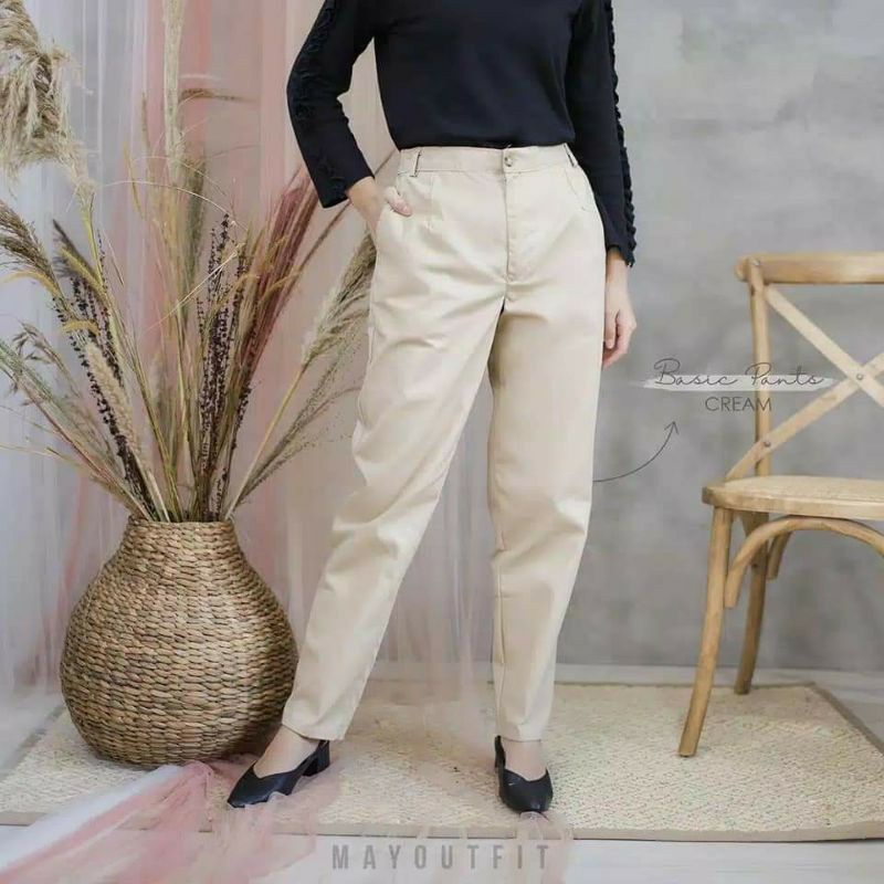 Celana Baggy Pant Super Jumbo XXL, 4L, 5L, 6L, 8L Chino Stret Resleting Cream Moca Capucino Hitam
