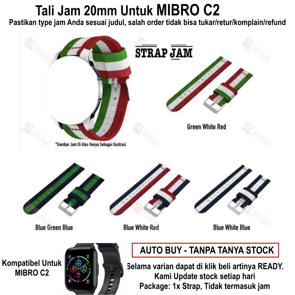 Tali Jam Smartwatch Mibro C2 - Strap 20mm Nilon Nylon 3 Baris Warna Dengan Keeper Besar