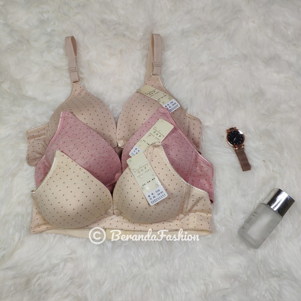 Bra menyusui bh maternity size 36-42 kancing depan cup B motif polka / salur warna pastel