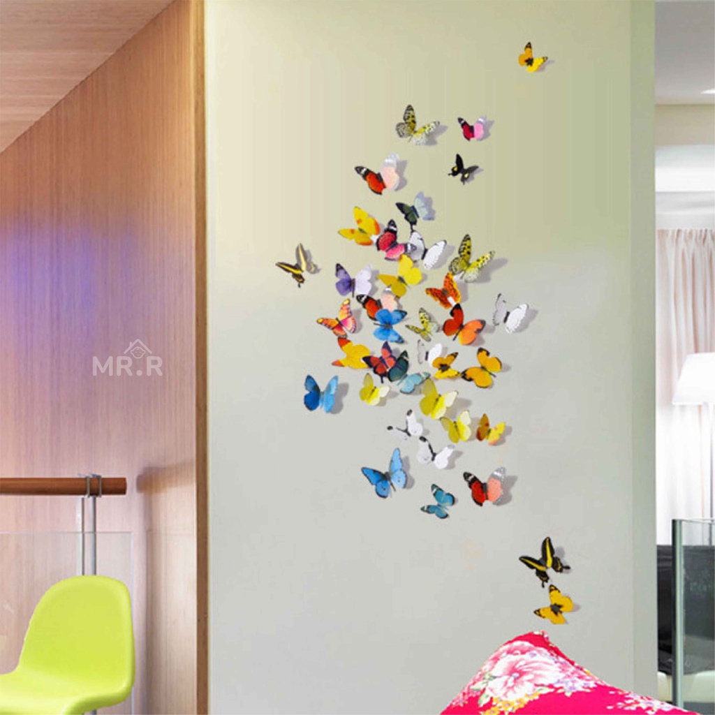 Stiker dan Magnet Tempelan Kulkas Dekorasi Dinding Tembok Motif Kupu Kupu 3D Wall Sticker Butterfly