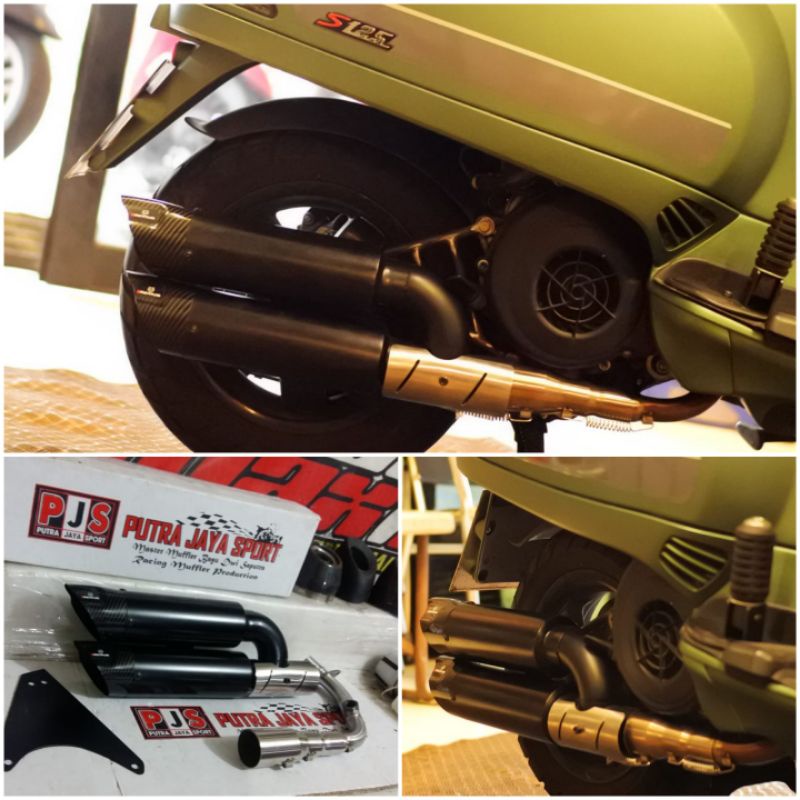 knalpot remus dobel muffler untuk semua jenis vespa matic ( pnp )