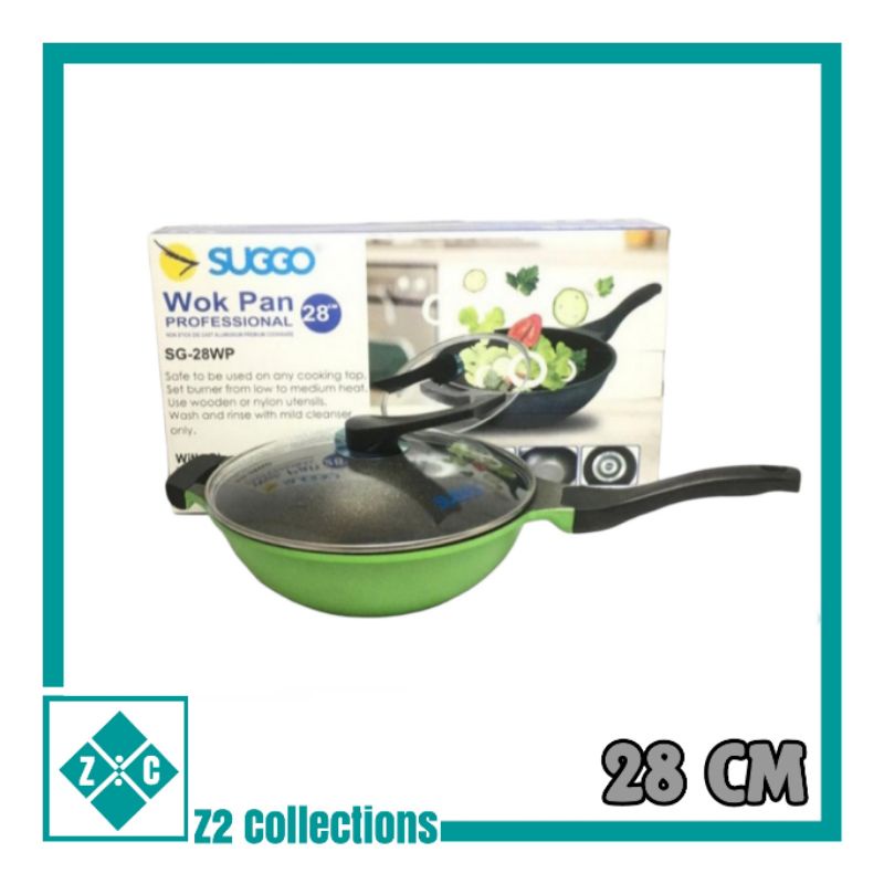 Wok Pan SUGGO 28cm Panci Wajan Cekung Anti Lengket Serbaguna Plus Tutup Kaca