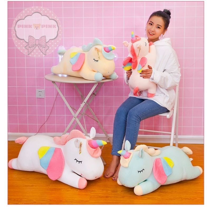 Boneka Kuda Poni Lying Unicorn Rebah Panjang 33cm dari bagian depan hingga ekor boneka Berlabel SNI