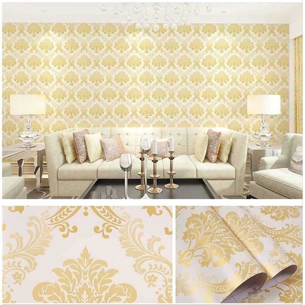 Wallpaper Dinding PUTIH BATIK GOLD WPS162 Sticker Kamar Ruang Tamu Dekorasi Rumah Elegan Mewah