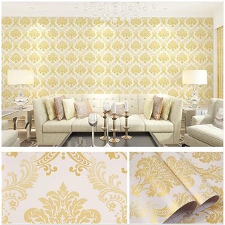 Wallpaper Dinding Putih BATIK GOLD Elegan Stiker Tembok Kamar Tidur