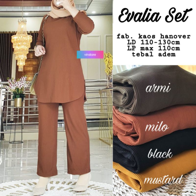 EVALIA SET SETELAN CANTIK WANITA SIZE JUMBO LD 110 MELAR SAMPAI 130 BAHAN KAOS HANOVER