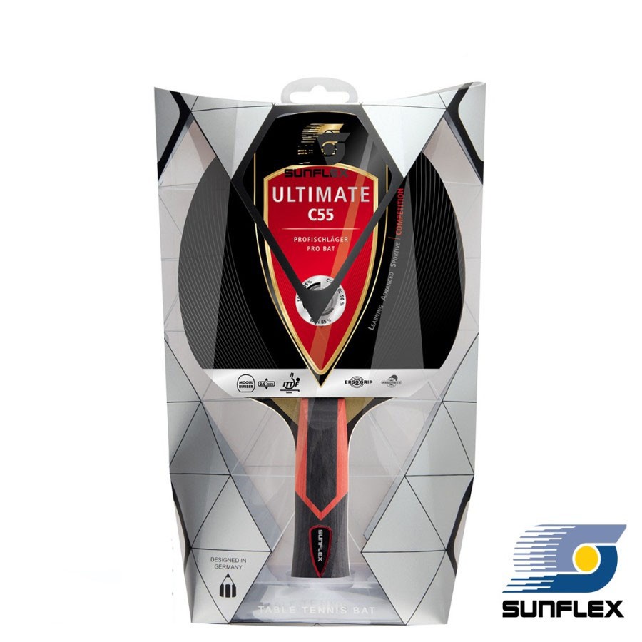 Bet Tenis Meja Carbon Sunflex Ultimate C55 Bat Pingpong Kompetisi Tebal Karet 2.0 Spin 85 Speed 95