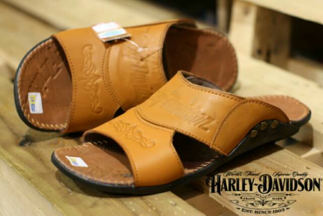 (COD) SUPER PROMO ! SANDAL SLOP KULIT ASLI HARLEY-DAVIDSON IMPORT