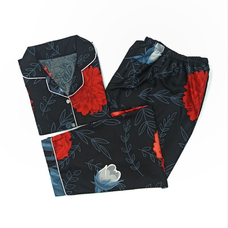 Baju Tidur Wanita / Piyama Wanita Tie Dye Set Motif Kekinian-Rose Black