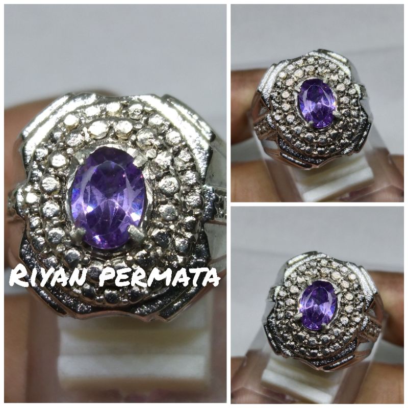 Cincin batu permata kecubung cutting diamond