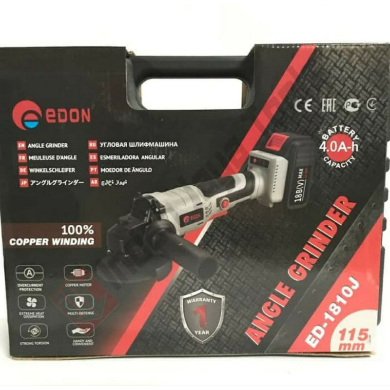Edon Ed2-1810J ED 2 Cordless Angle Grider Gerinda Grinda Tangan Baterai Tanpa Colok