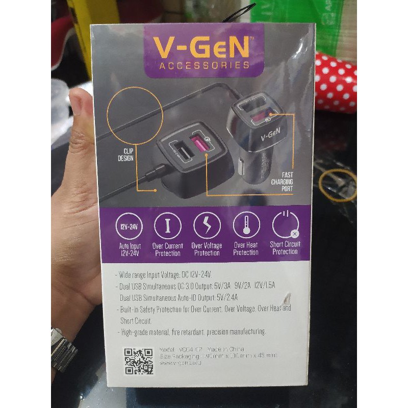 Travel Car Charger V-GeN Vgen VCC4-02 Fast Charging QC3.0 Black