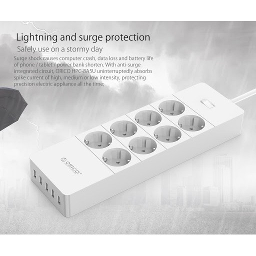 Stop kontak Orico 8 port-5 USB 2.4a SNI 1.5m cable HPC-8A5U - Terminal listrik - power strip station