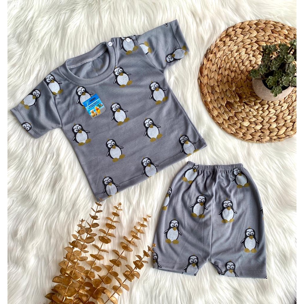 setelan baju anak laki-laki/perempuan lengan pendek 3-18 bulan motif pinguin