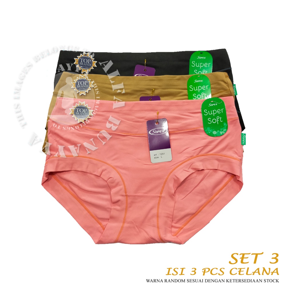 3 Pcs Celana Dalam Wanita SOREX 1251 - MIDI Cutting - Super Soft CD Underwear - Pakaian Dalam Wanita Katun Cotton