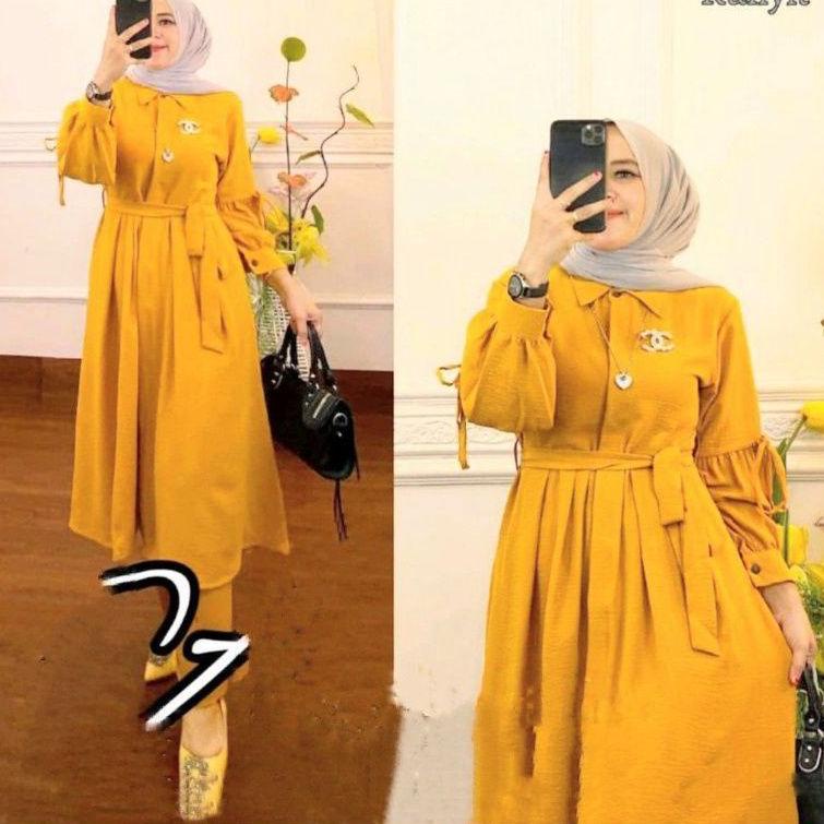 Special Price Setelan tunik kekinian/one set tunik/long tunik wanita/setelan polos/baju