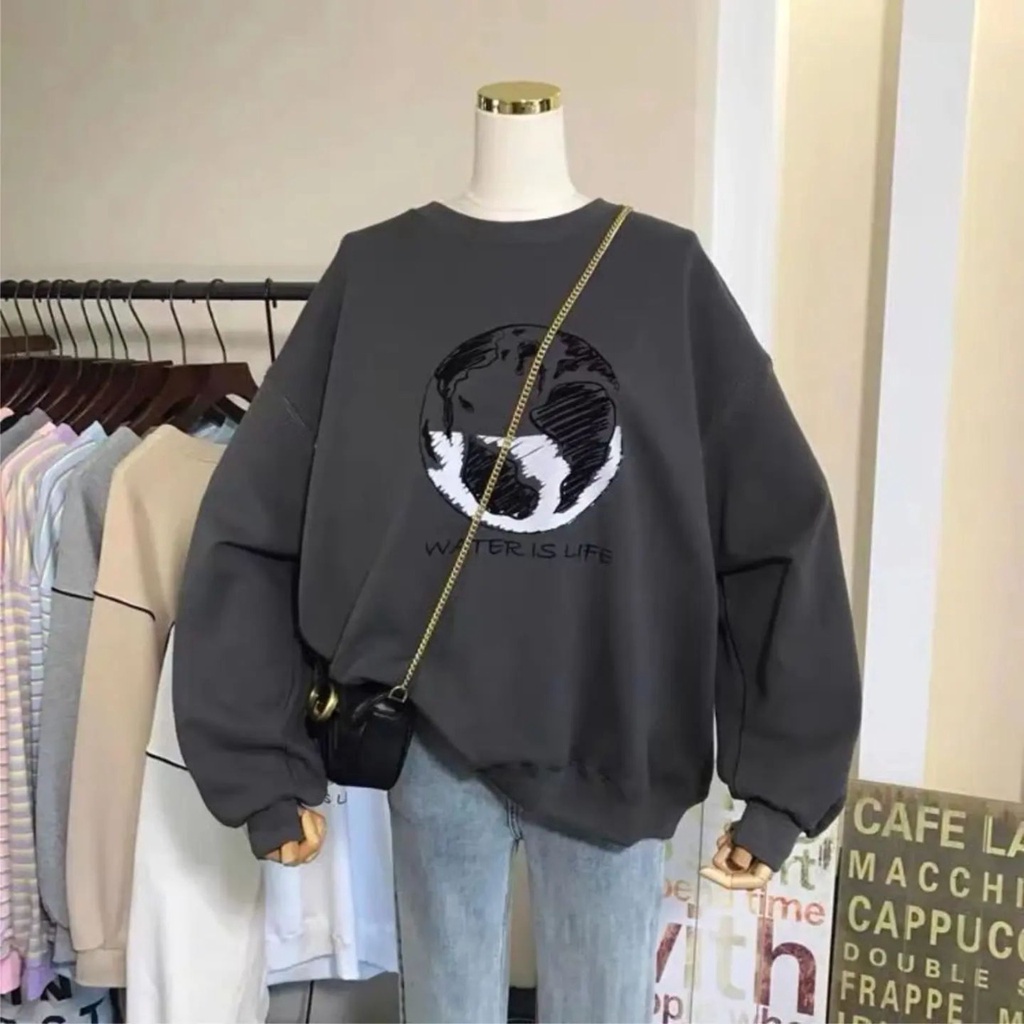 WATER IS LIFE SWEATER WANITA OVERSIZE SWEATER CREWNECK WANITA
