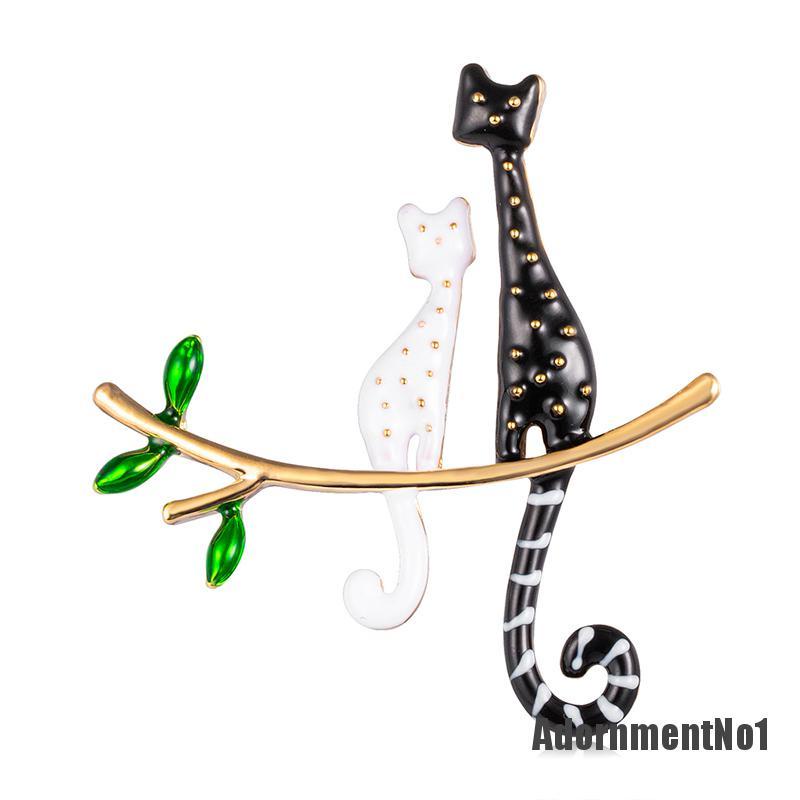 (Adornmentno1) Bros Pin Enamel Desain Kartun Kucing + Ranting Pohon