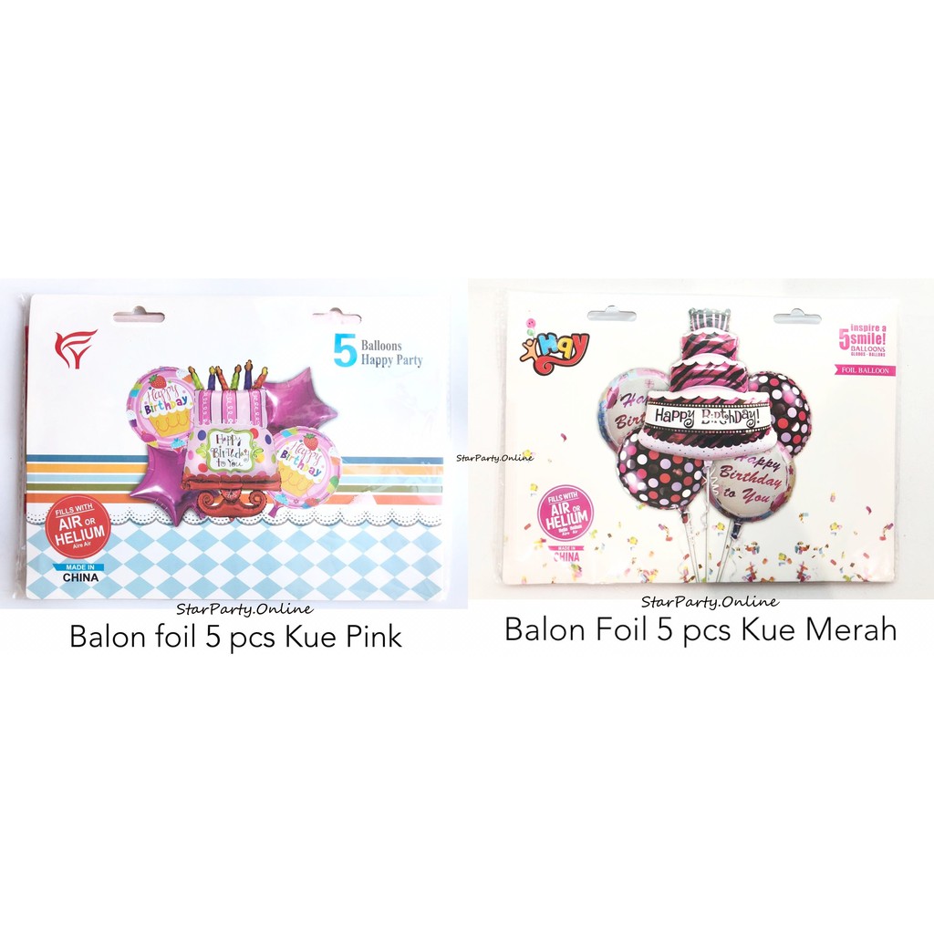 Balon Foil 5pcs Kue Merah/Pink /Balon Foil Kue