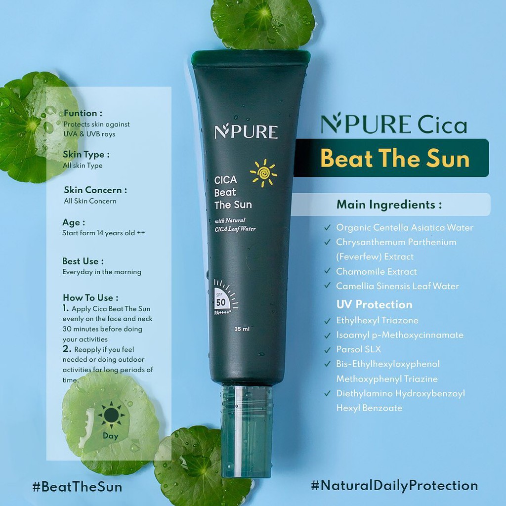 NPure Cica Beat The Sun Sunscreen SPF 50 PA++++ | Cica Beat The Sun Powder SPF 30 UVA/UVB