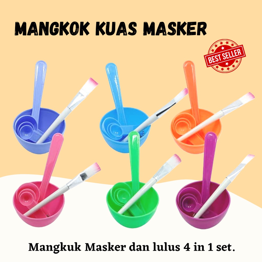 TERBARU!! MANGKUK MASKER SET 4in1 / MANGKOK KUAS SENDOK MASKER KUAS KOSMETIK