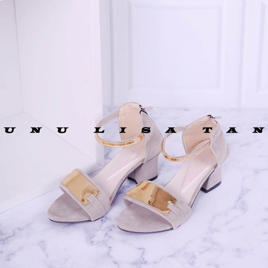 ☜ NunuLisaTan- High Heels Sepatu Hak Wanita Heel TAHU LIS hitam abu 5cm ➺