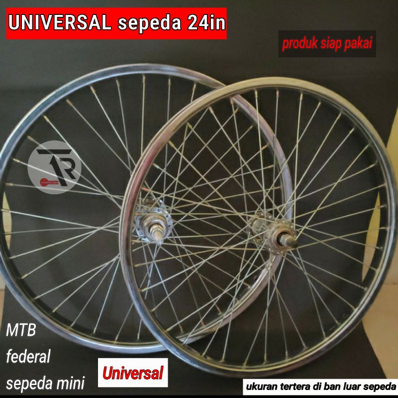 wheelset 24 / velg sepeda 24in siap pakai sudah dirakit dan disetel jari2 universal sepeda mini mtb 