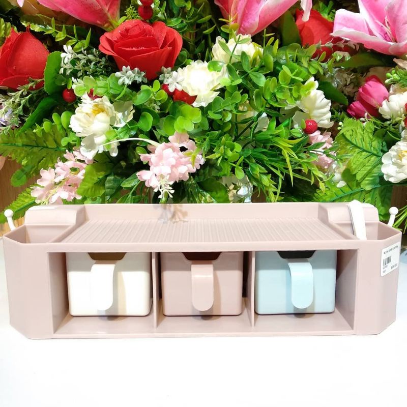 Tempat Bumbu Tempel dinding | Rak tempel dinding 3 laci Bumbu Dapur | Tempat Bumbu isi 3