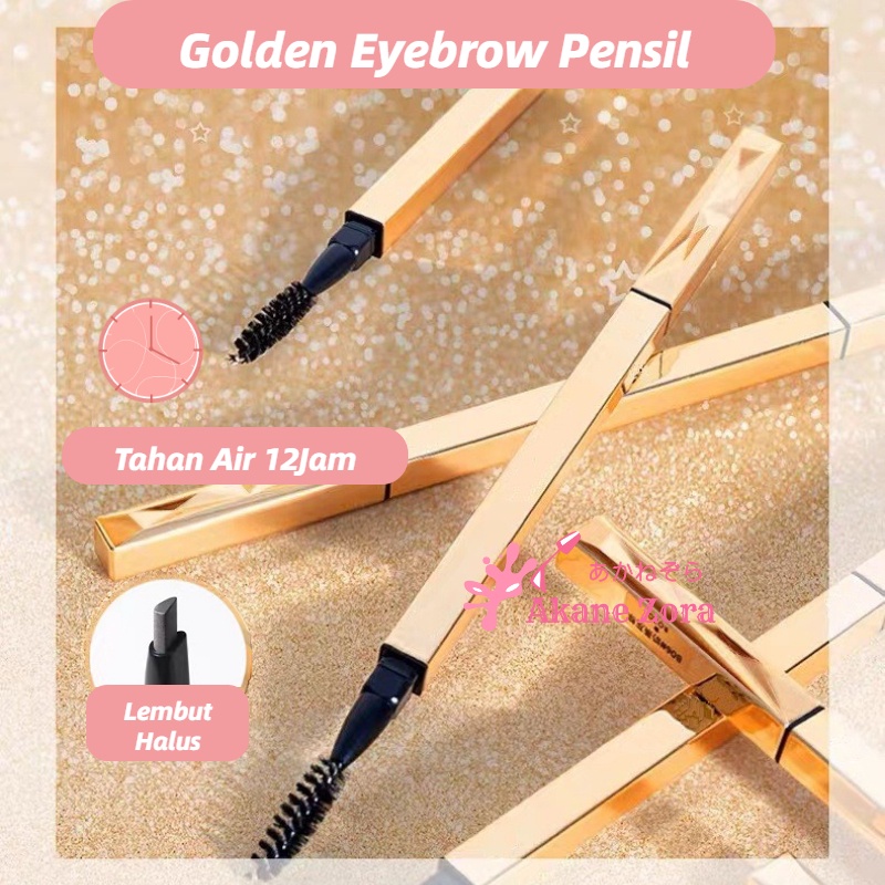 Akane Zora Golden Pensil Alis Anti Air Tarik Benang Eyebrow Waterproof Long Lasting Eyebrow Pencil use with Bulu Mata Palsu dan Mascara