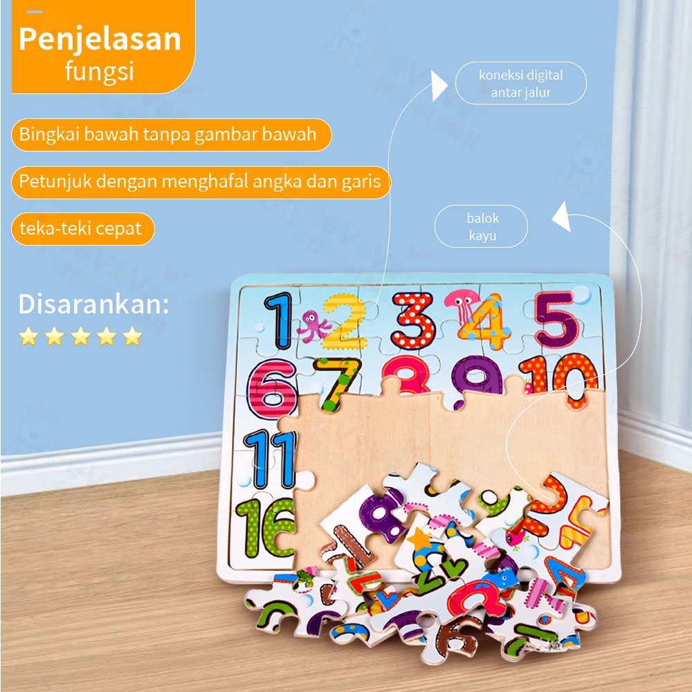 BEVAVAR Mainan Puzzle Kayu Anak Motif Huruf Dan Nomor Wooden Toys