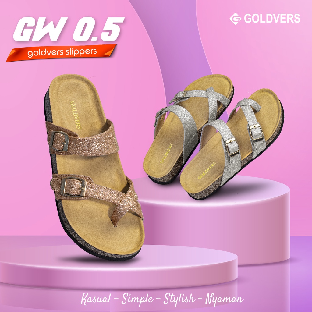 Sandal Wanita Glitter Goldvers Selop Motif Glitter Manik Original Import Berkualitas - Goldiesbags