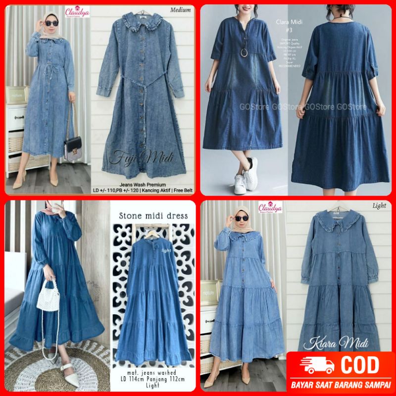 Clara Midi Dress Denim Gamis Jeans Terbaru Best Seller