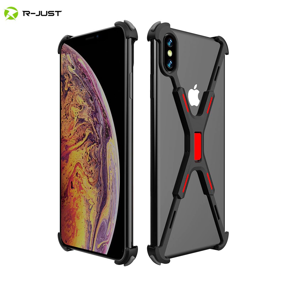 R-JUST Aluminum Metal Bare Frame Case For iPhone XR XS MAX Shockproof X Shape Bumper Cover For