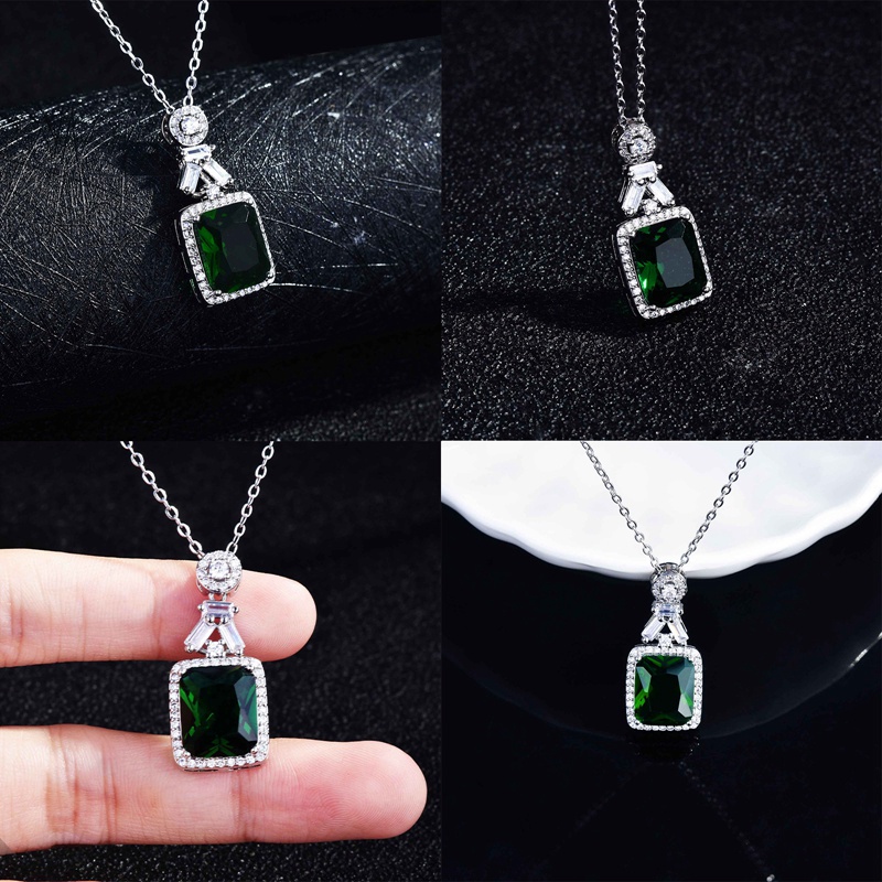 Fancyqube Kalung Choker Silver 925 Hias Liontin Zirkon Bentuk Persegi Warna Hijau Gaya Vintage Untuk Wanita