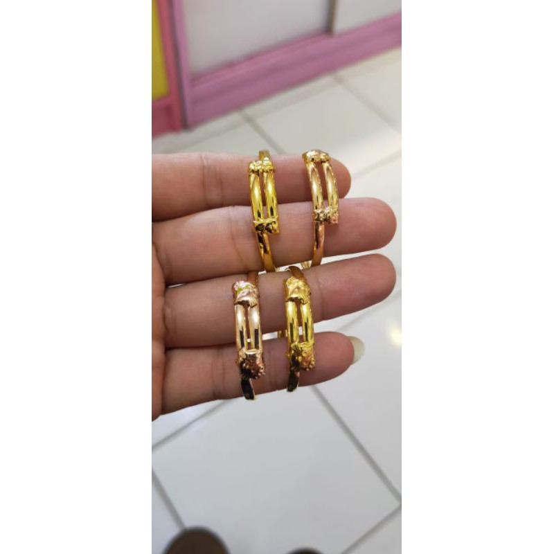 Gelang Slot anak Hello Kitty polos, Perak 925, Sepuh emas kuning dan rosegold