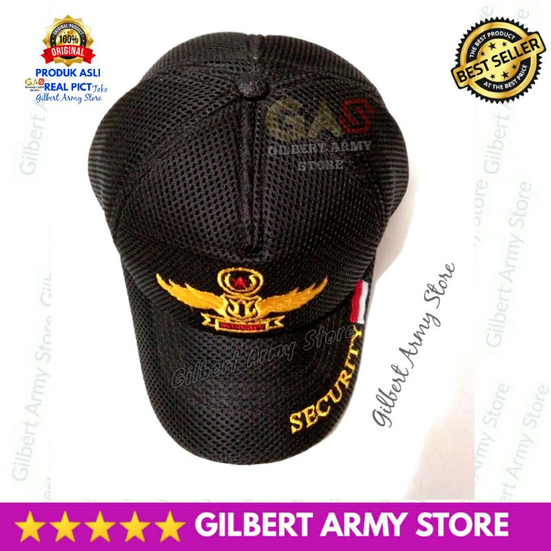 Topi Security Satpam Bordir sayap Jaring Hitam Gilbert Army Store Terbaru KUALITAS PREMIUM MURAH