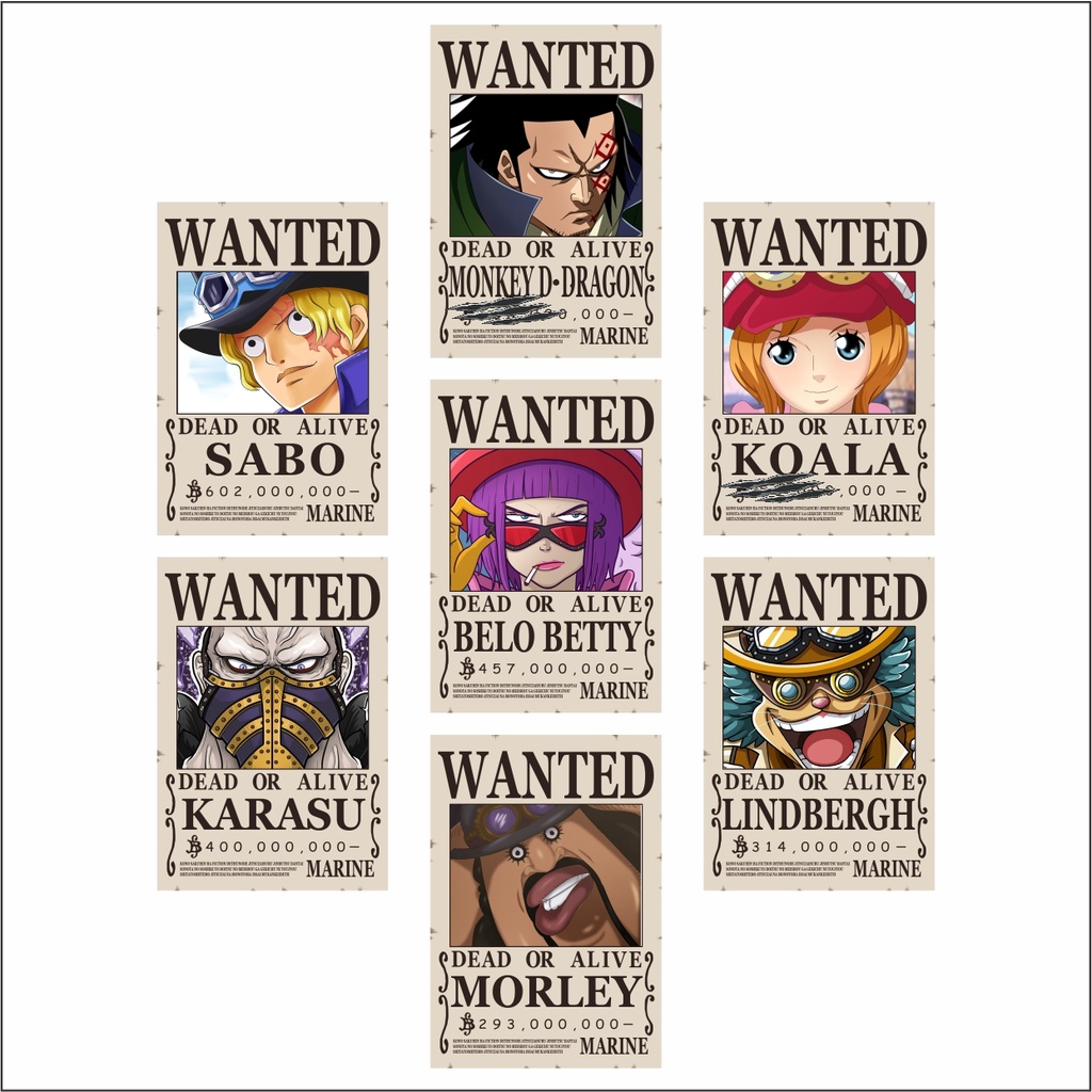 Poster One Piece dan BOUNTY POSTER WANTED karakter One Piece Mugiwara BEFORE TIME SKIP SNK S2 SNK S3