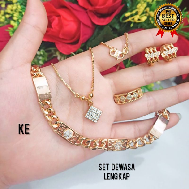 Set perhiasan xuping wanita dewasa lengkap Mewah dan Elegan bahan lapisan emas gold