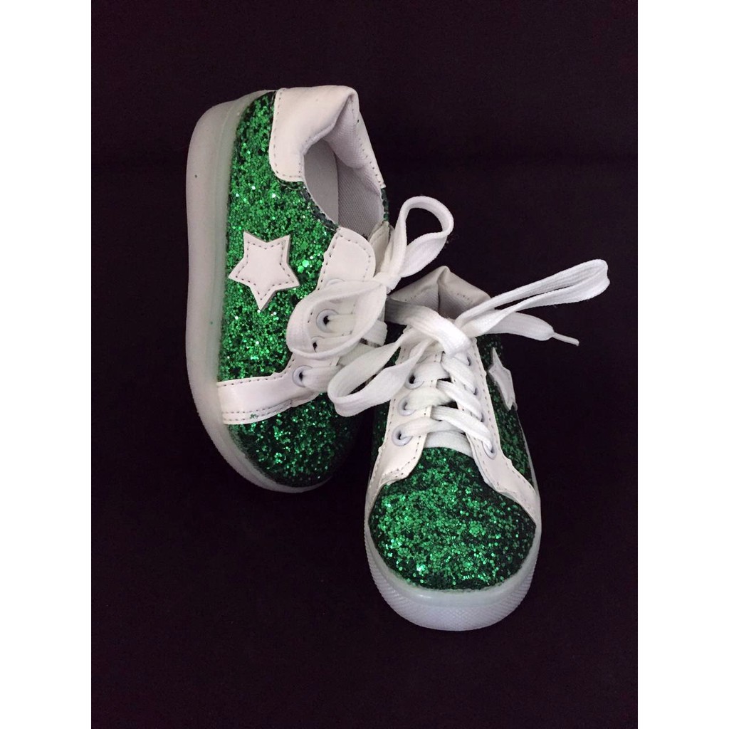 sepatu anak glitter star shoes glitter green untuk fashion anak perempuan