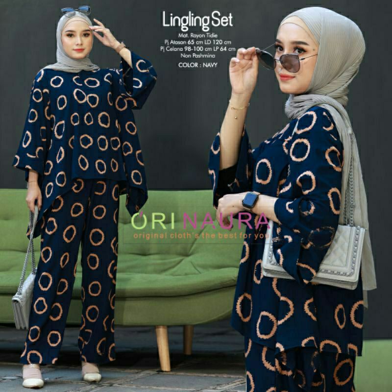 Daster Arab Lingling One Set Batwing Waka Waka Jumbo Setelan Celana Kulot Big Size Fashion Batik