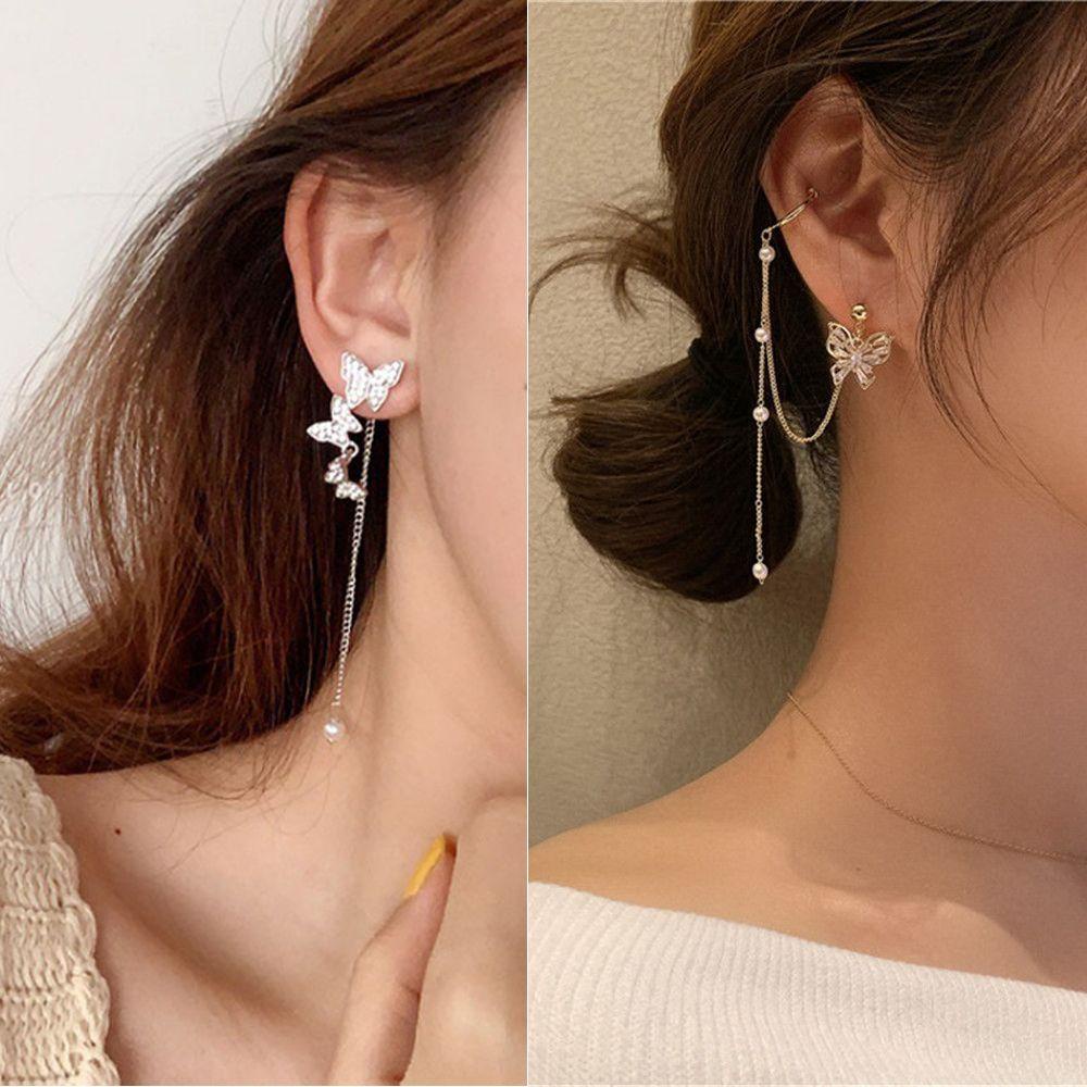 Solighter Kupu-Kupu Klip Anting Aksesoris Perhiasan Alloy Menjuntai Earrings