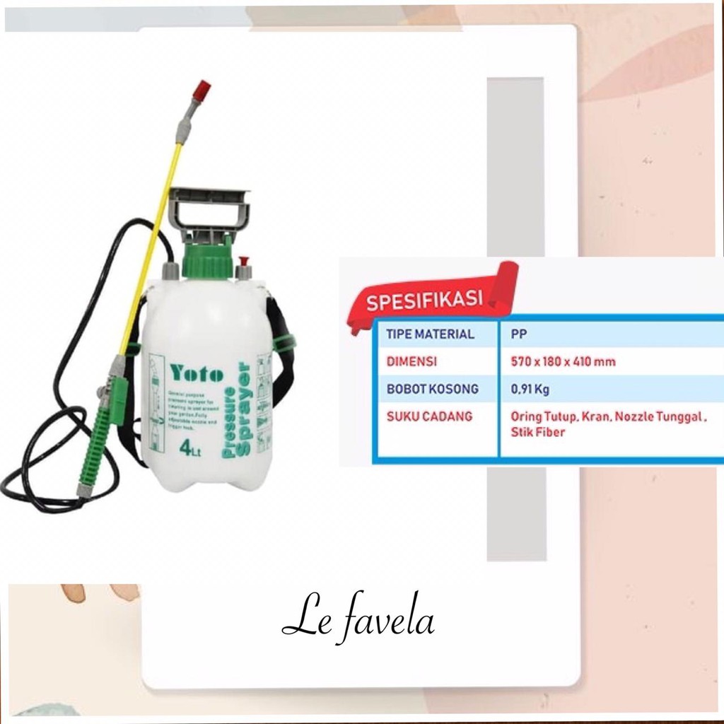Sprayer YOTO 4 Liter YT-4 / pressure sprayer yoto tanaman / Sprayer Yoto / alat semprot tanaman.