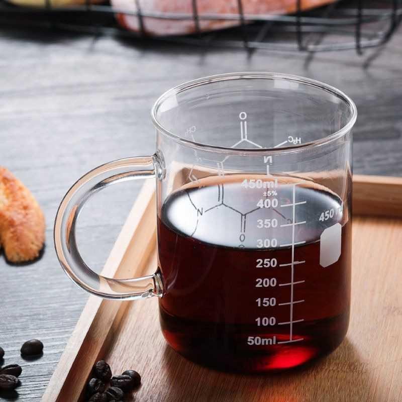 Gelas Cangkir Kopi Glass Coffee Mug Measuring Cup 450ml - K2V - Transparent