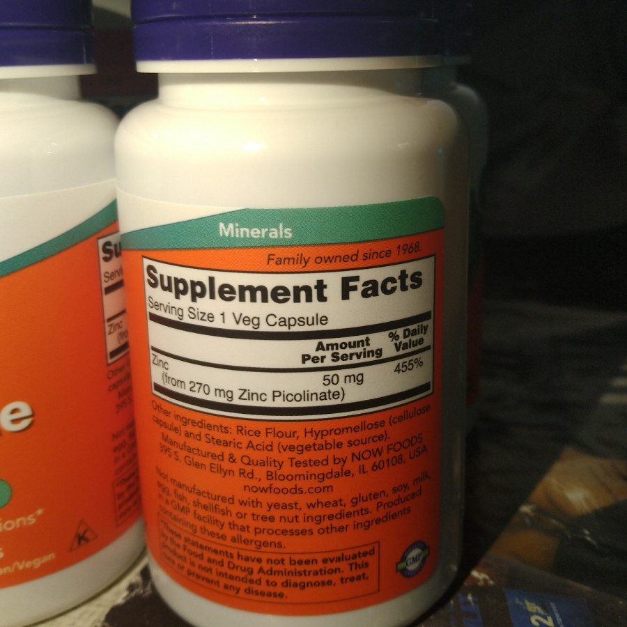 NOW FOODS Zinc Picolinate 50 mg 60 Veg Capsules - Mineral MADE IN USA
