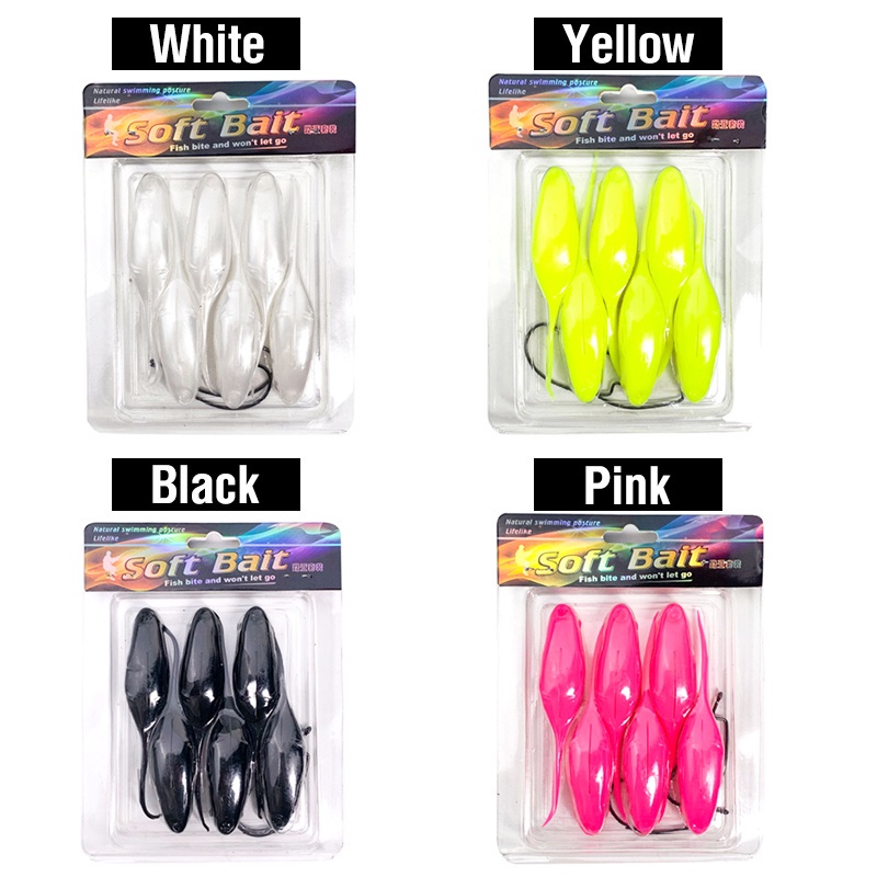 6 Pcs Umpan Pancing Soft Bait Bentuk Ikan Trout Salmon Bahan PVC Dengan Kail Tadpole